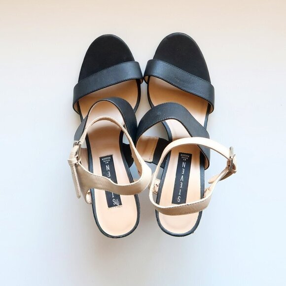 Steve Madden Carisa Black & Nude Slingback Open Toe Sturdy Heel Sandals Shoes 10 - Picture 4 of 13